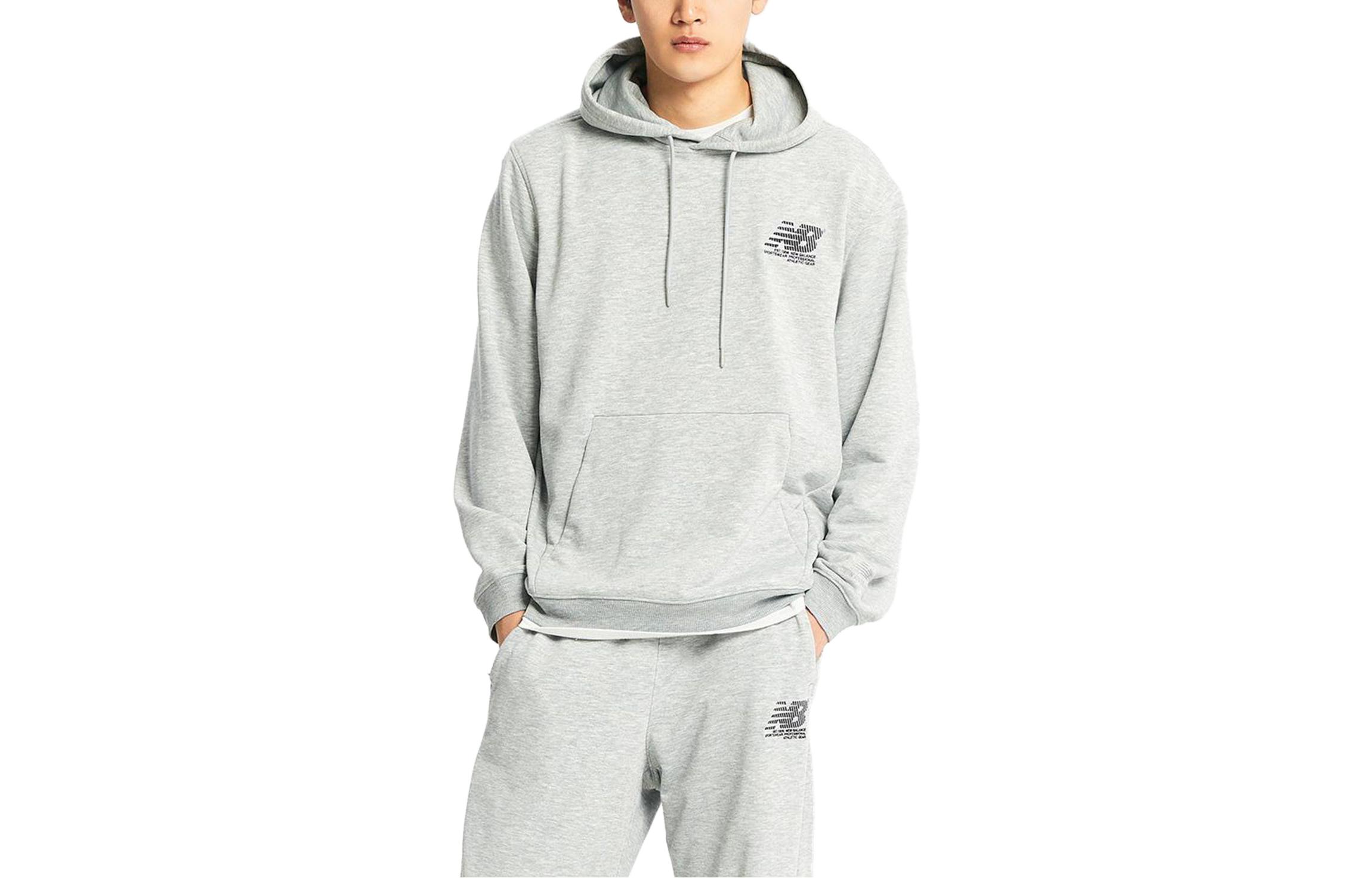 New Balance Gray Hoodie with Logo Print and Loose Fit NBN0D32833-AC
