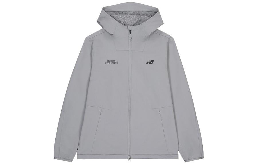 Order New Balance Jaket Olahraga Hoodie Anyaman Abu-Abu dengan Cetak Huruf NAE12081-GR