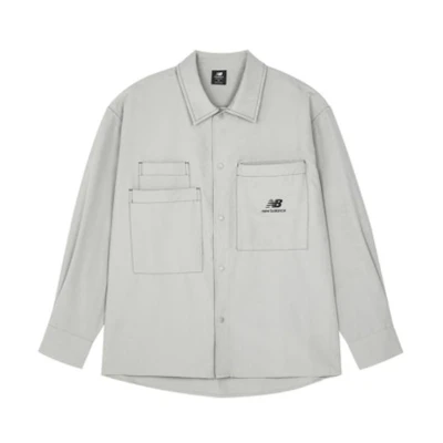 New Balance Gray Logo Utility Pocket Long Sleeve Shirt Jacket AMJ23303-NTP