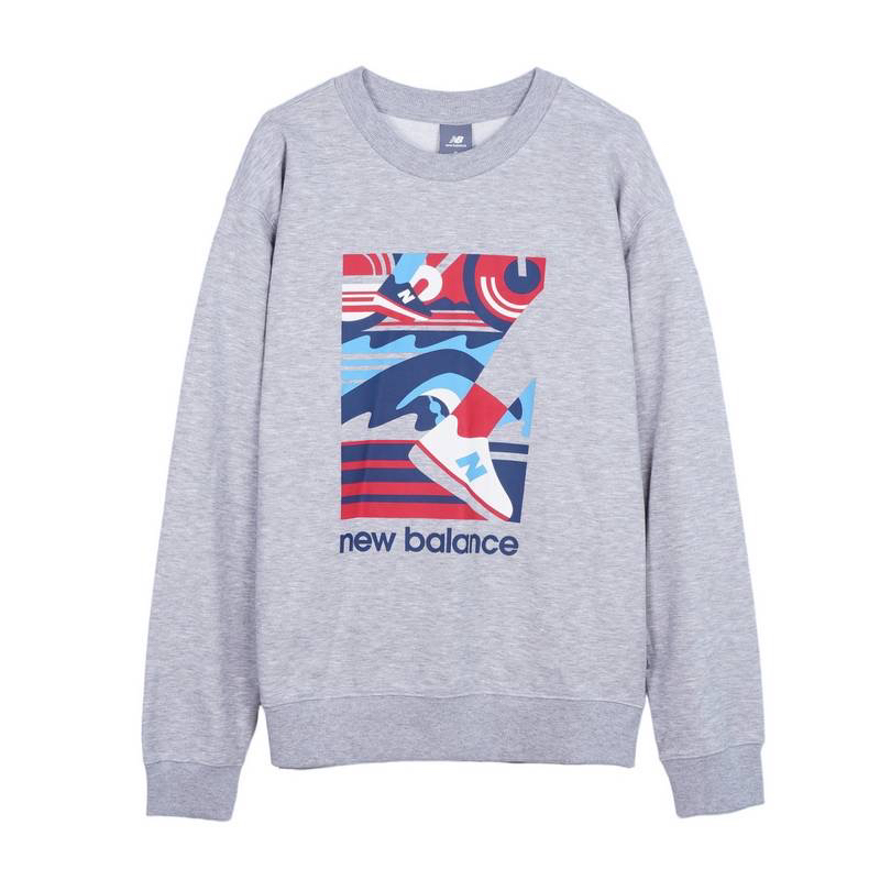 New Balance Gray Printed Crewneck Oversized Long-Sleeve Sweatshirt MT43572-AG