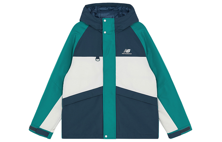 New Balance Green Colorblock Hooded Puffer Jacket Winter Unisex Style AMJ13330-NML