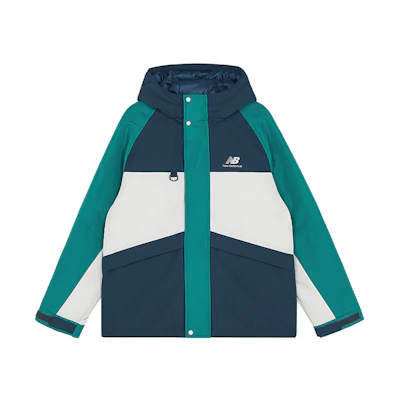 New Balance Green Colorblock Hooded Puffer Jacket Winter Unisex Style AMJ13330-NML