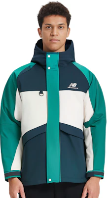 New Balance Green Colorblock Hooded Puffer Jacket Winter Unisex Style AMJ13330-NML Details for New Balance Green Colorblock Hooded Puffer Jacket Winter Unisex Style AMJ13330-NML