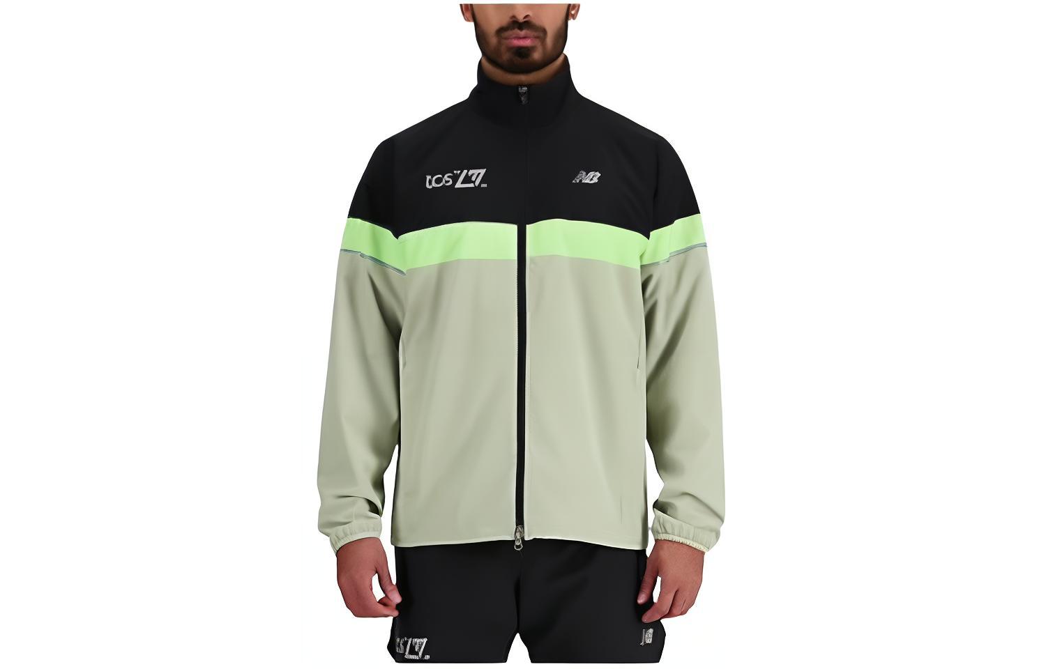New Balance Green Colorblock Letter Print Zip-Up Jacket MJ41200-DBK
