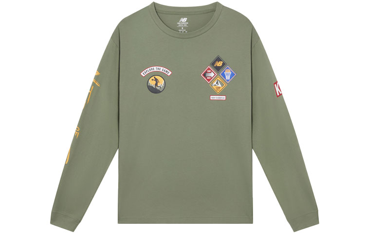 New Balance Green Logo Graphic Print Knit Crewneck Pullover Sweater MT11610-CEL