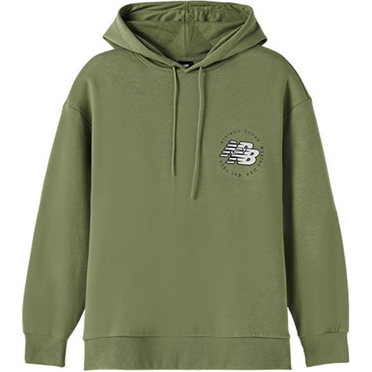 New Balance Green Oversized Pullover Hoodie Long Sleeve Casual Wear AMT23348-OLF