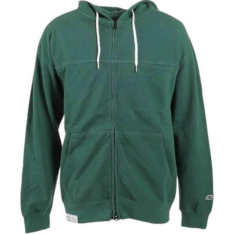 New Balance Green Solid Color Zip-Up Hoodie with Drawstring AMJ25065-TFN