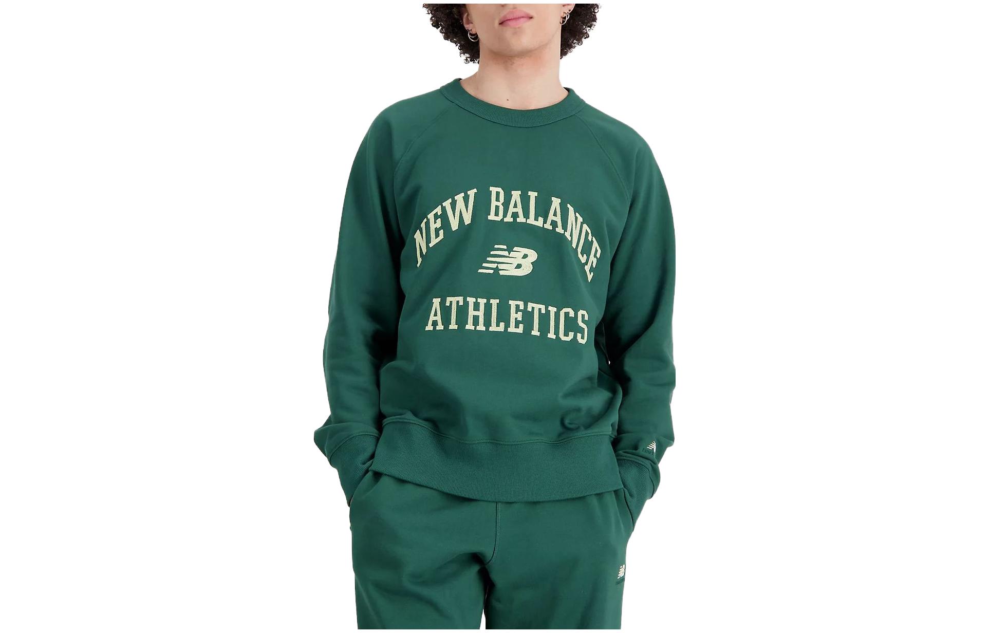 New Balance Green Vintage Letter Print Crewneck Pullover Sweatshirt MT33550-NWG