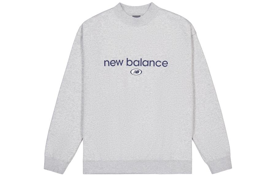 New Balance Grey Knit Pullover Sweatshirt with Logo Print MT41597-AGT
