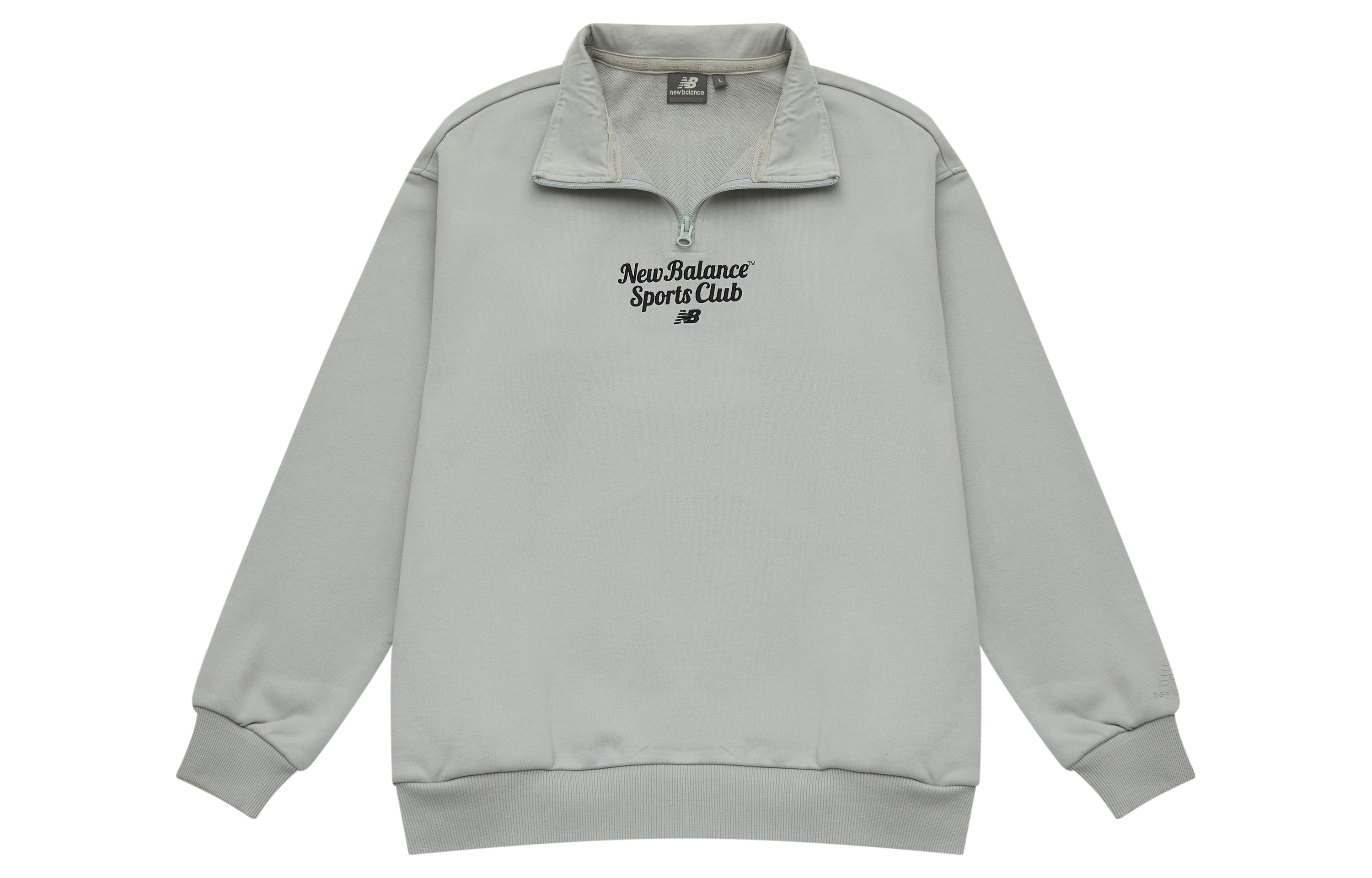 New Balance Grey Letter Print Polo Pullover Sweatshirt Unisex Fall Winter Style 5CD38071-GR