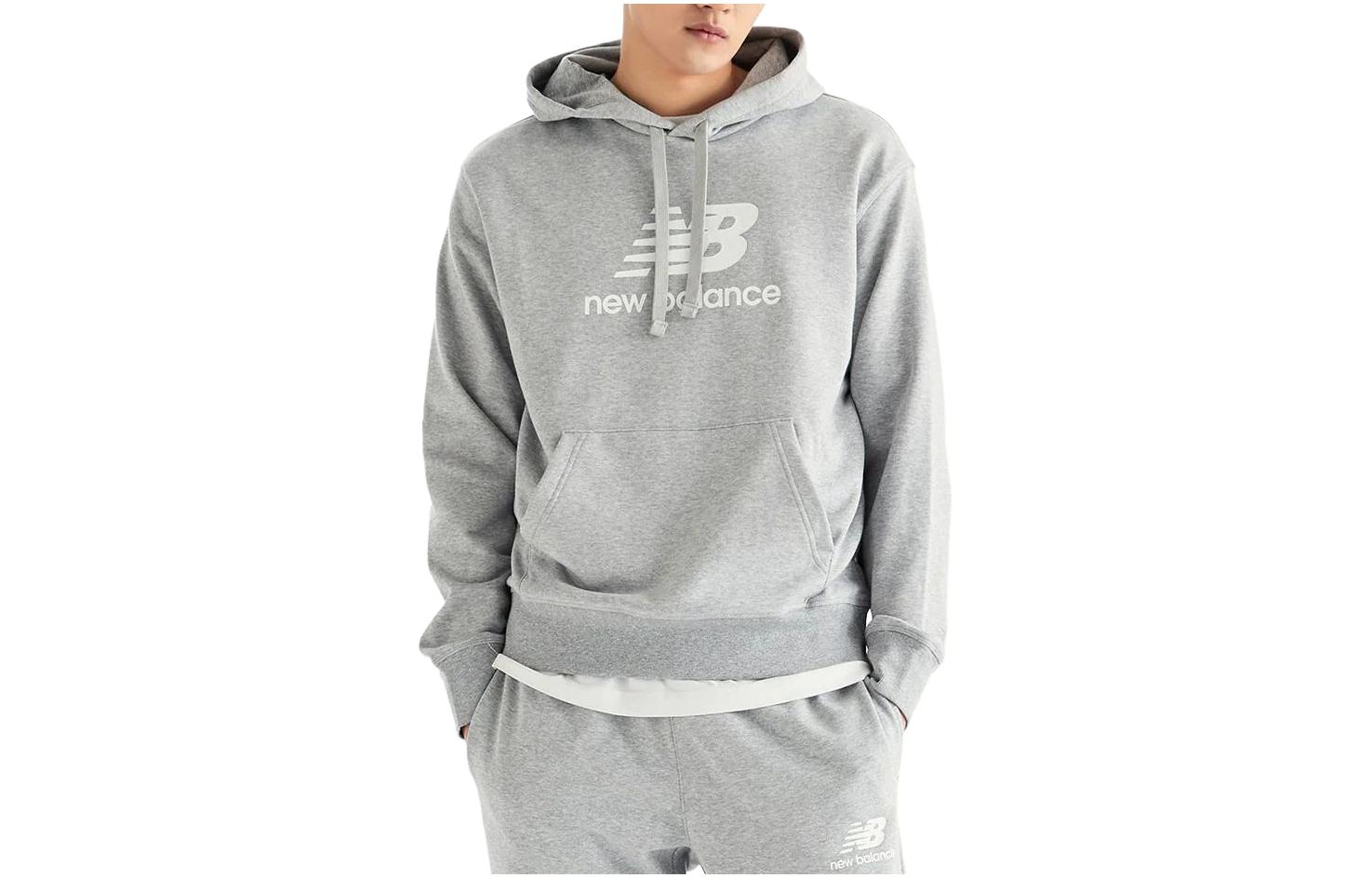 New Balance Grey Letter Print Retro Hoodie with Drawstring NBN0D4S021-15