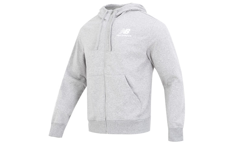 New Balance Grey Zip-Up Hoodie with Solid Letter Logo Design MJ31536-AG