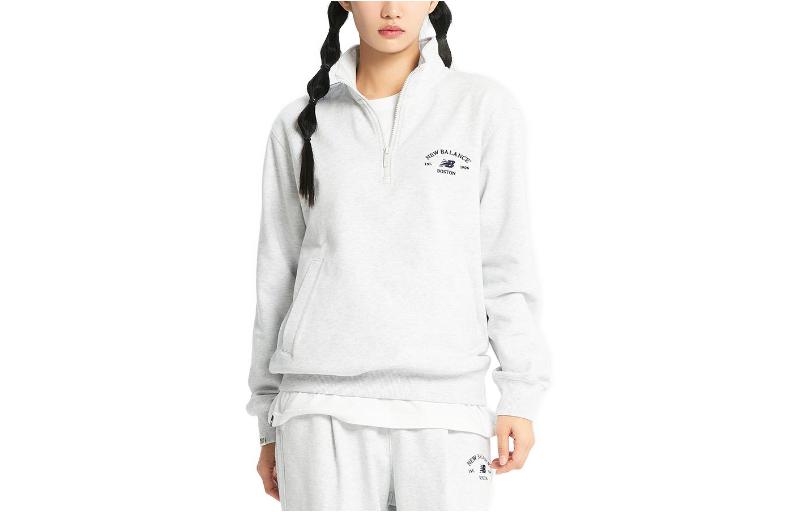 New Balance Half-Zip Printed Collar Long-Sleeve Sweatshirt Unisex Light Grey NBNCD4A023-16