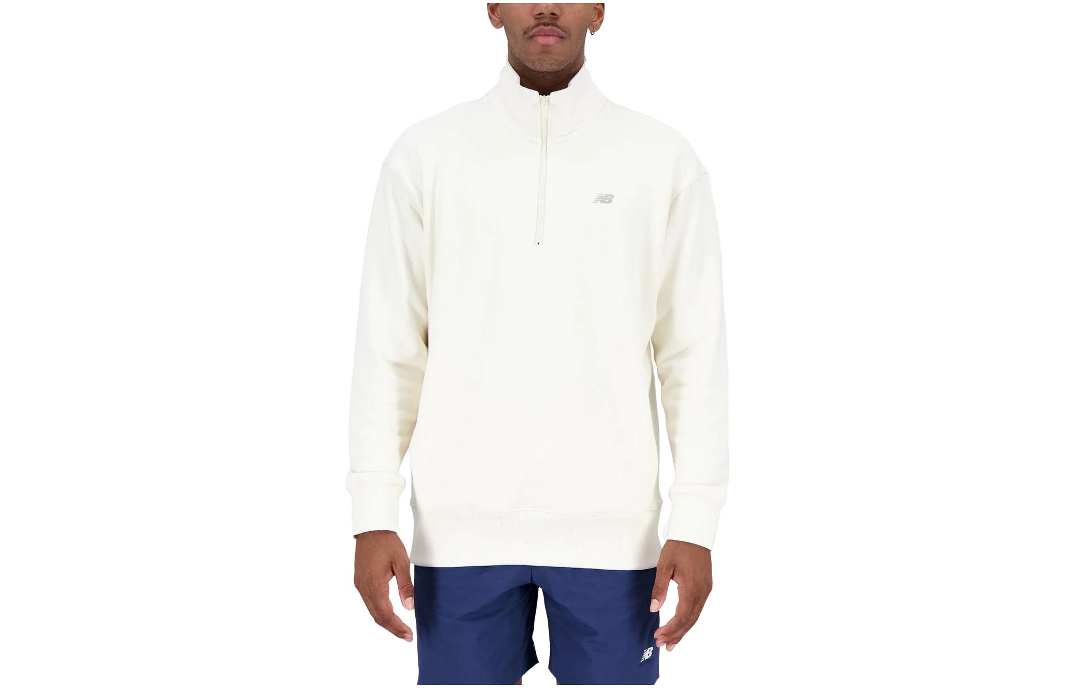 New Balance Half-Zip Pullover Sweatshirt White Logo Basic MT31501-GIE