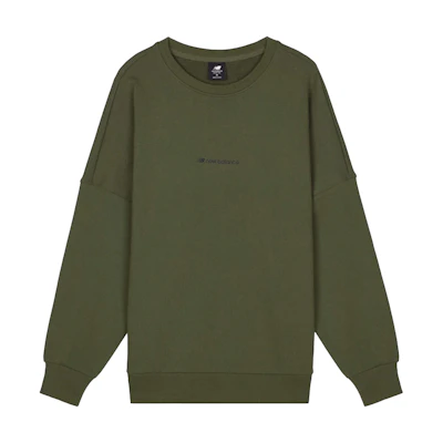 New Balance Heathertech Pullover Crewneck Sweatshirt Army Green Casual AMT03332-ARG