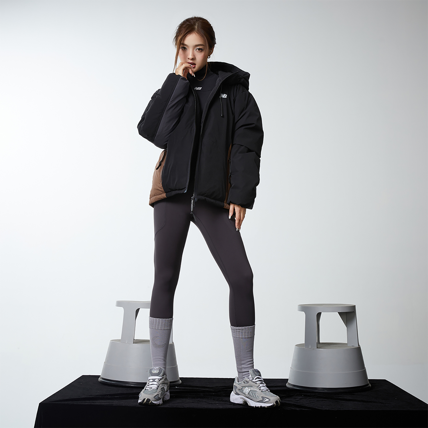 Sizing New Balance Hyper Sports Designer Series Colorblock Puffer Jacket Unisex Black NPD4T093-BK