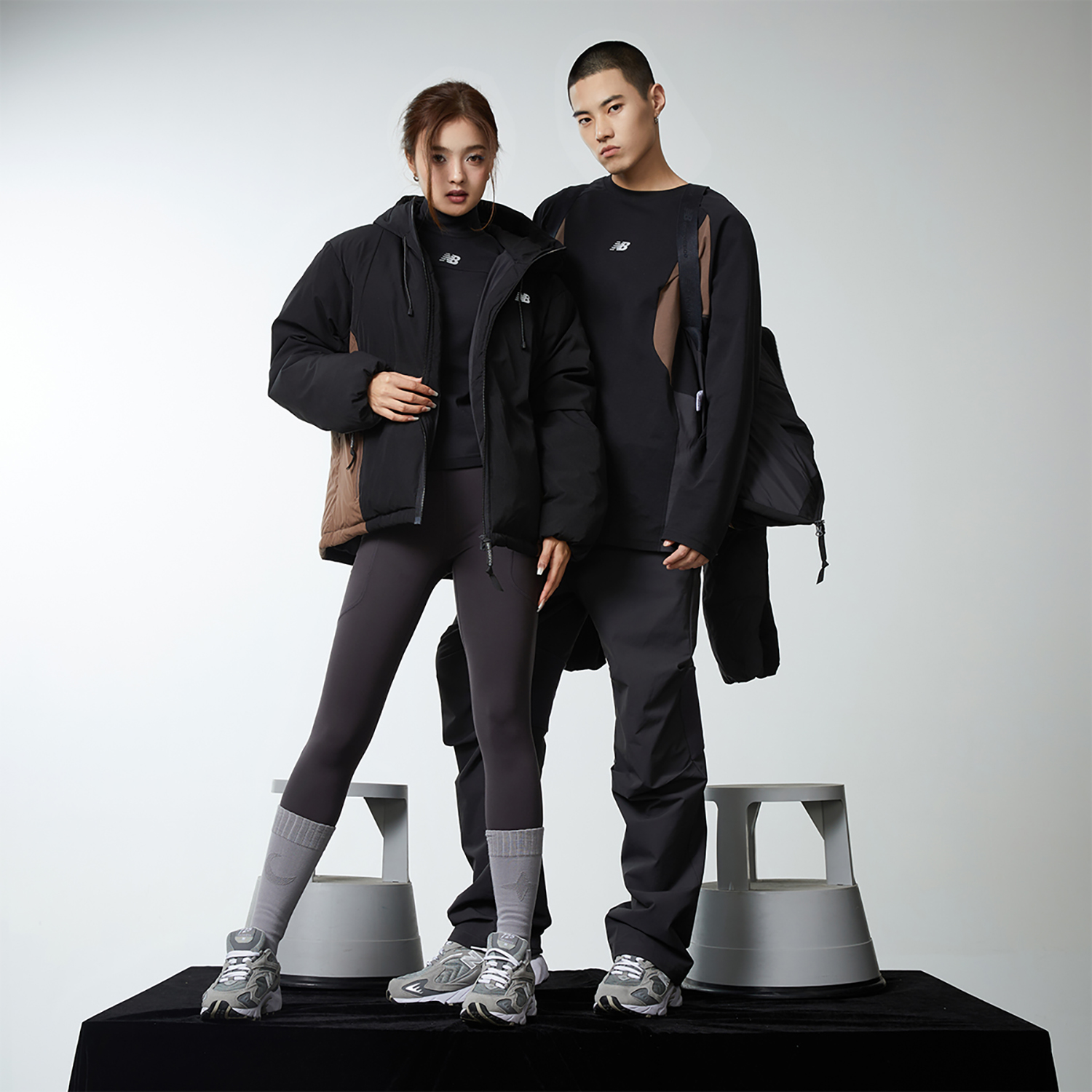 Cheap New Balance Hyper Sports Designer Series Colorblock Puffer Jacket Unisex Black NPD4T093-BK