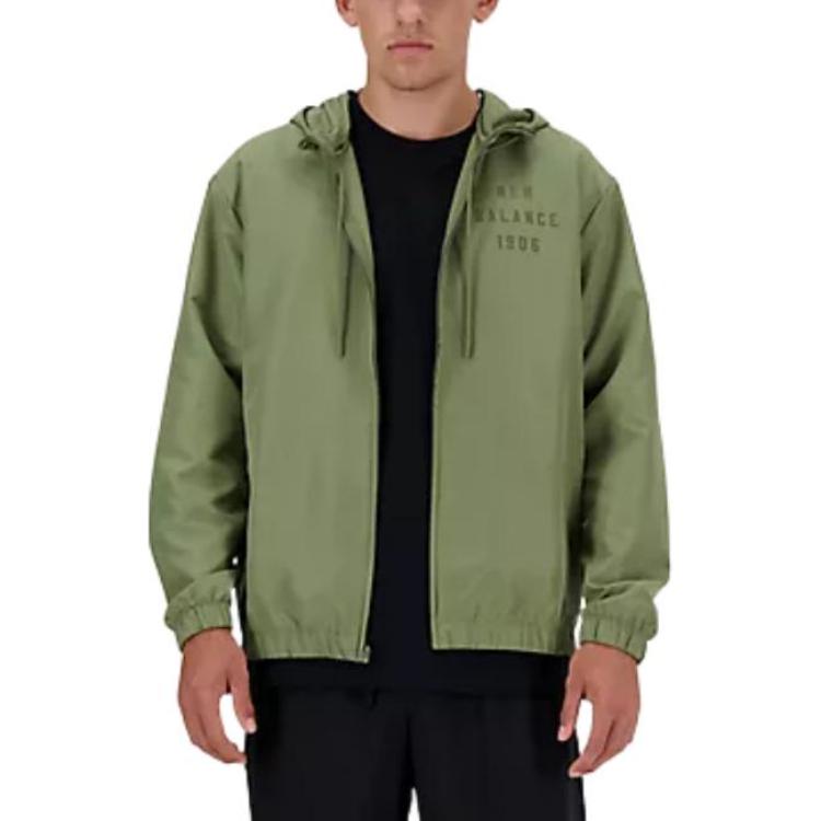 New Balance Iconic Collegiate Full-Zip Olive Green Logo Hoodie Jacket Mens MJ41504DEK