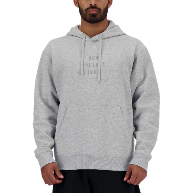 New Balance Iconic Collegiate Graphic Hoodie Grey Pullover Long Sleeve MT41517AG
