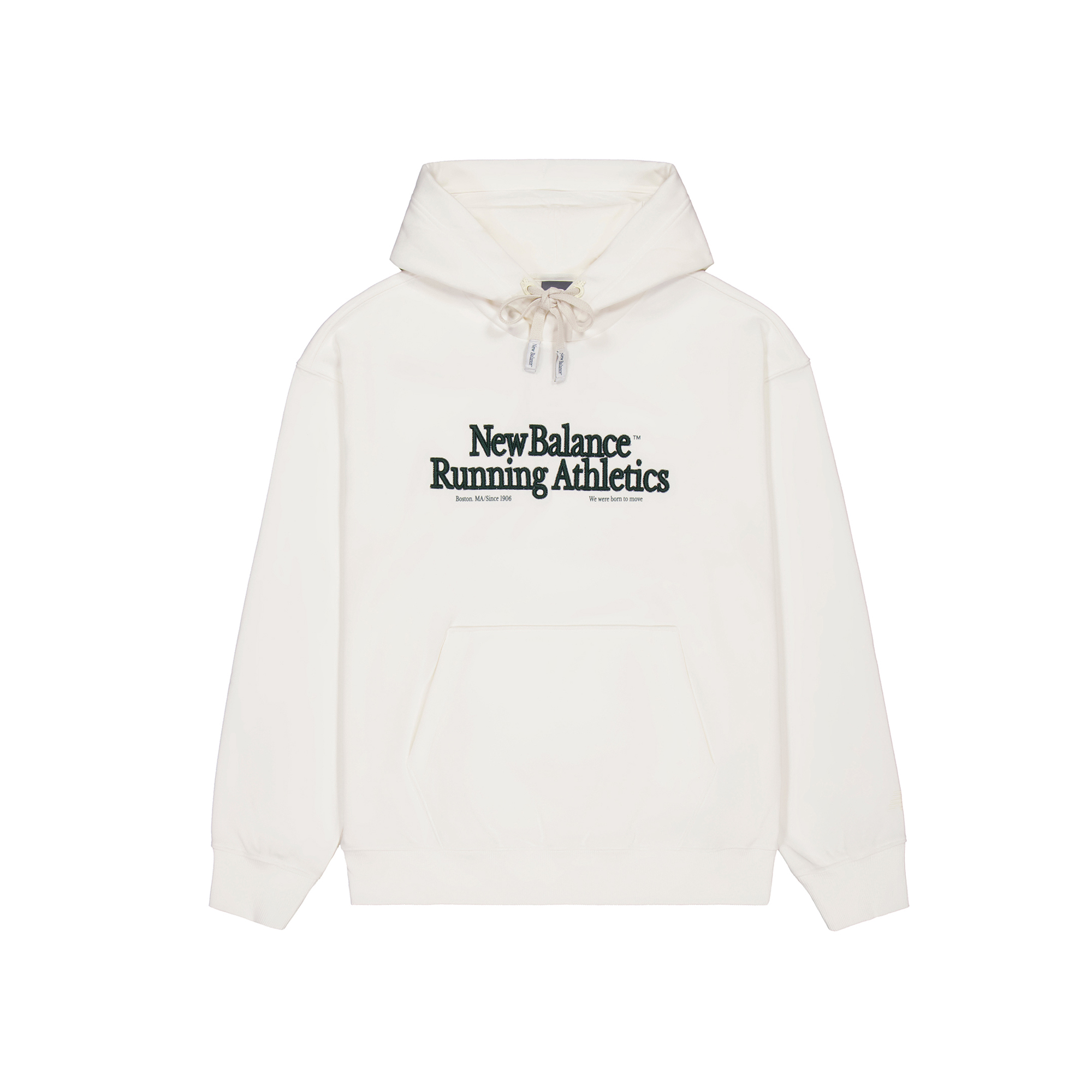 New Balance Ivory White Hoodie with Letter Print, Comfortable and Stylish NCE31091-IV