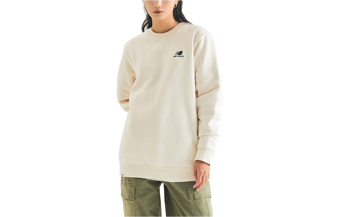 New Balance Ivory White Logo Print Crewneck Pullover Sweatshirt Unisex Relaxed Fit NBNCD41013-39