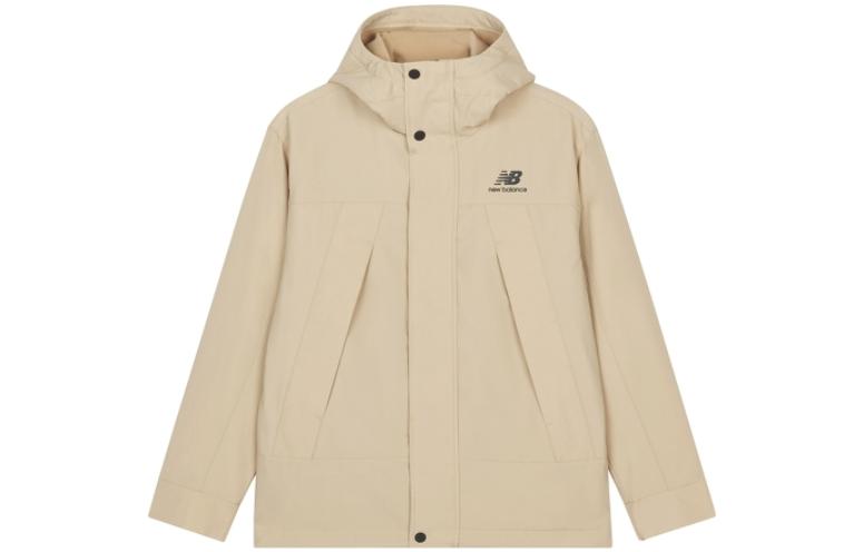 New Balance Khaki Full-Zip Hoodie Jacket with Logo Print AMJ23357-INC