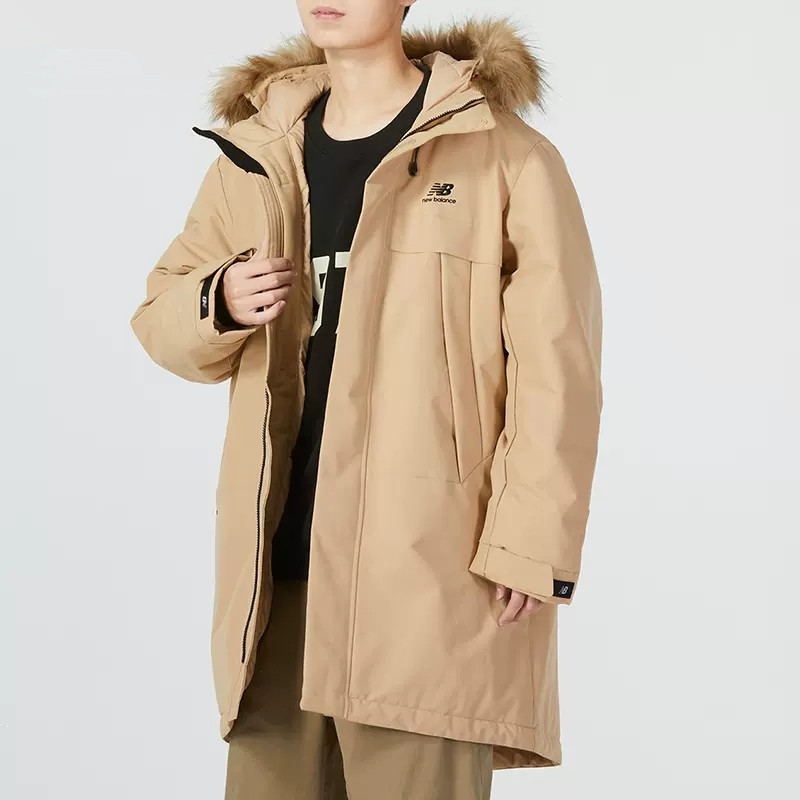 Purchase New Balance Khaki Puffer Jacket With Fur Hood Unisex Warm Winter Coat 5PC44303-BEI