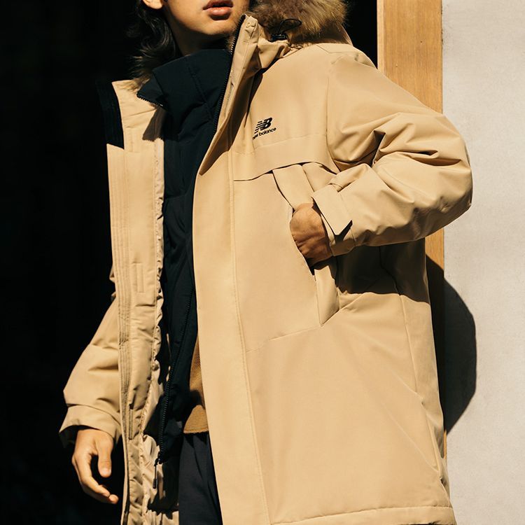 Sizing New Balance Khaki Puffer Jacket With Fur Hood Unisex Warm Winter Coat 5PC44303-BEI