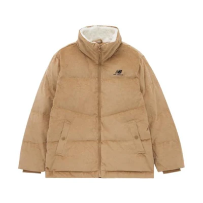 New Balance Khaki Unisex Puffer Jacket with Logo Print and Full Zip. 5PC44393-BEI