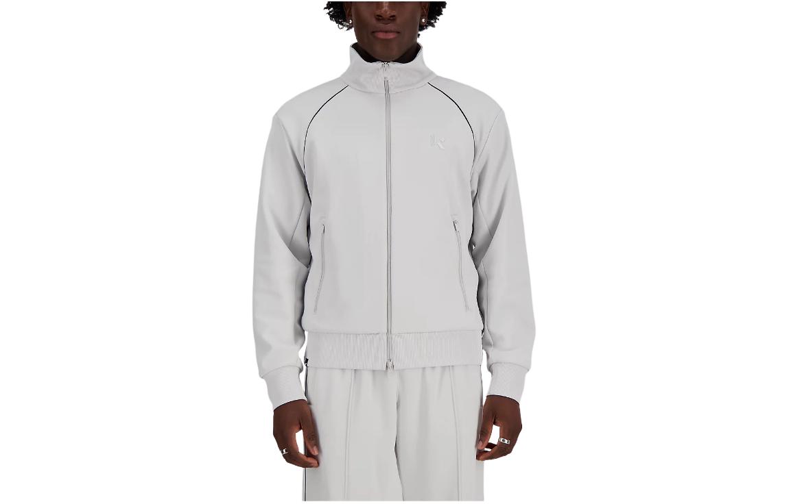 New Balance Knit Track Jacket Striped Zip-Up Gray Long Sleeve Outerwear MJ41605GYM
