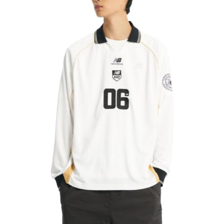 New Balance Letter & Number Print Polo Long-Sleeve Sweatshirt Unisex White NBNDD31313-10