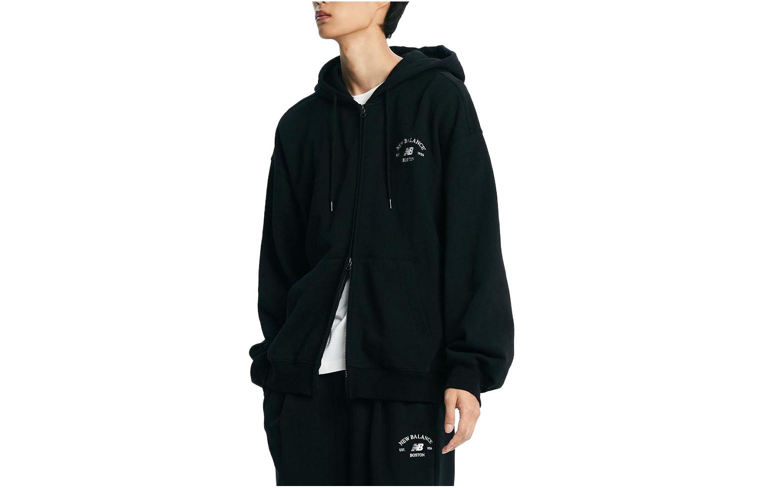 New Balance Letter Logo Print Hoodie Jacket Unisex Black NBMDD4A013-19