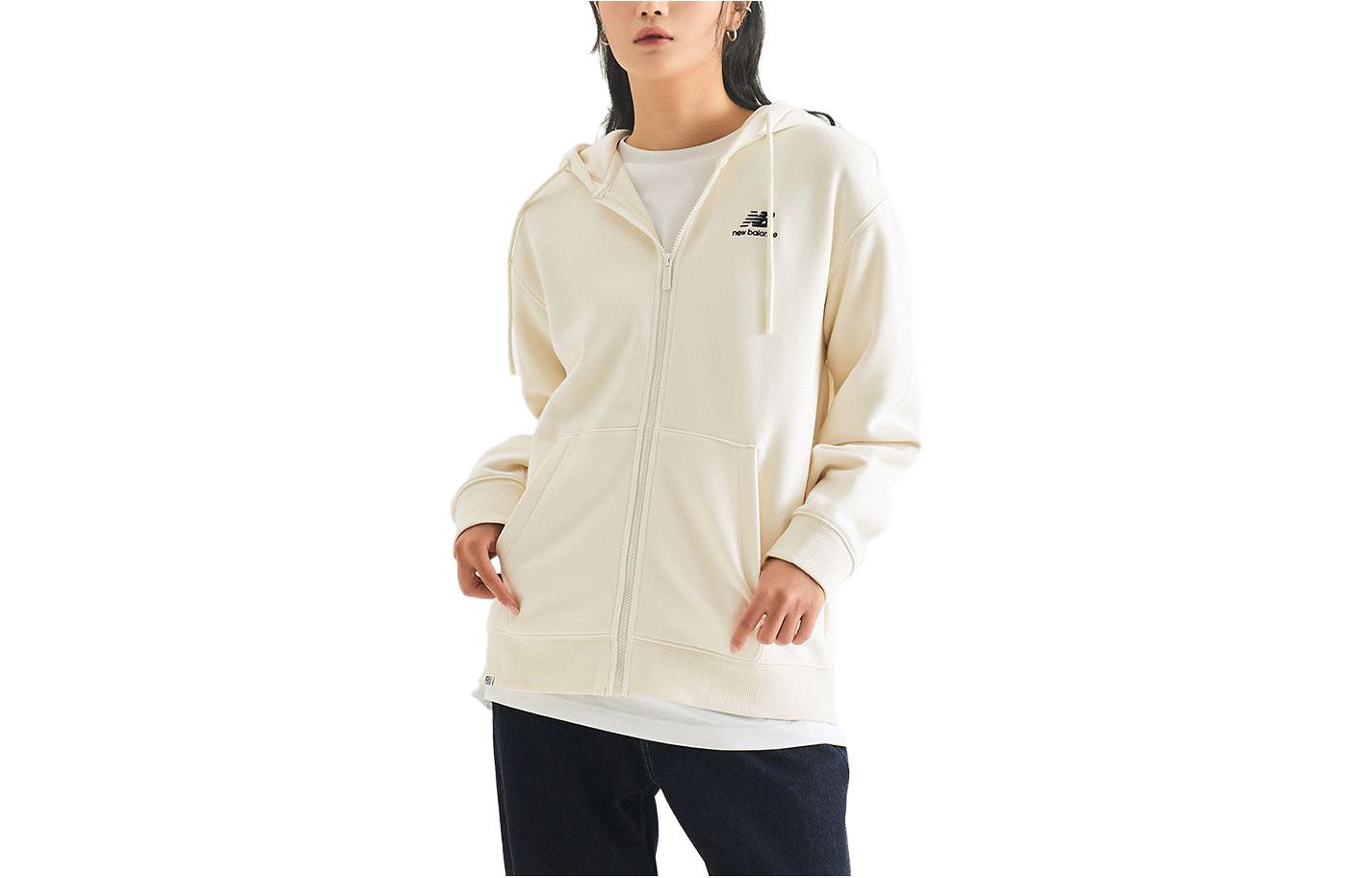 New Balance Letter Logo Print Loose Hoodie Unisex Off-White NBMDD41013-39