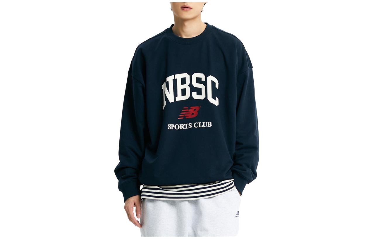 New Balance Letter Print Crewneck Long Sleeve Sweatshirt Navy Blue NBNCD4A053-59