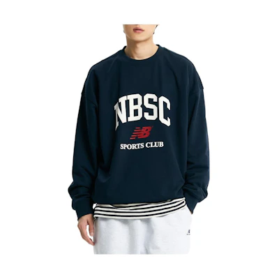 New Balance Letter Print Crewneck Long Sleeve Sweatshirt Navy Blue NBNCD4A053-59