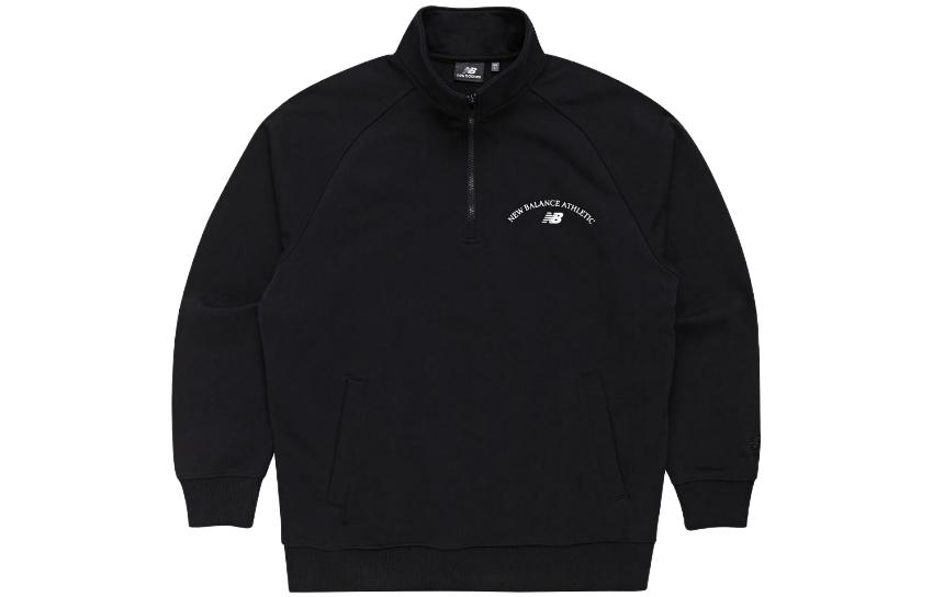 New Balance Letter Print Half-Zip Sweatshirt Unisex Black NBNCD1A0-13