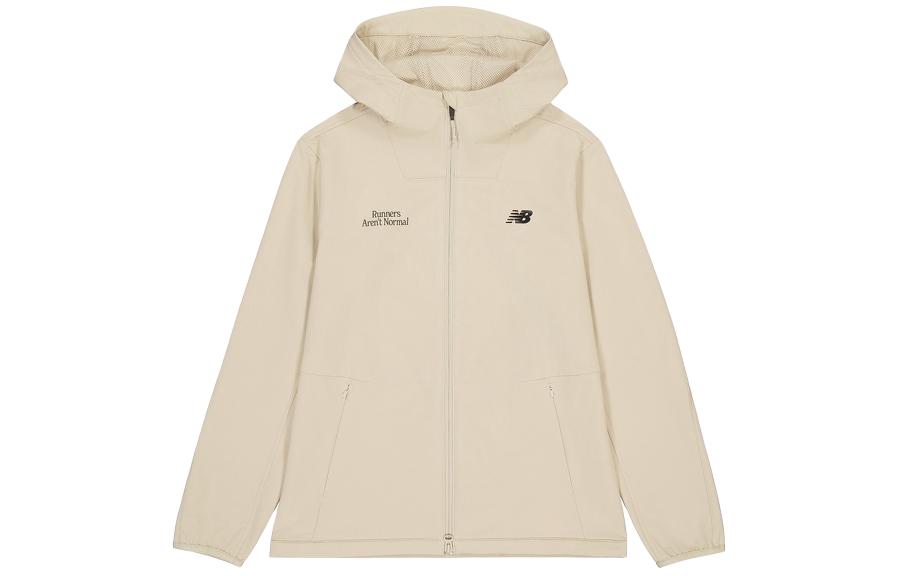 New Balance Letter Print Hooded Woven Jacket in Light Khaki NAE12081-LBE