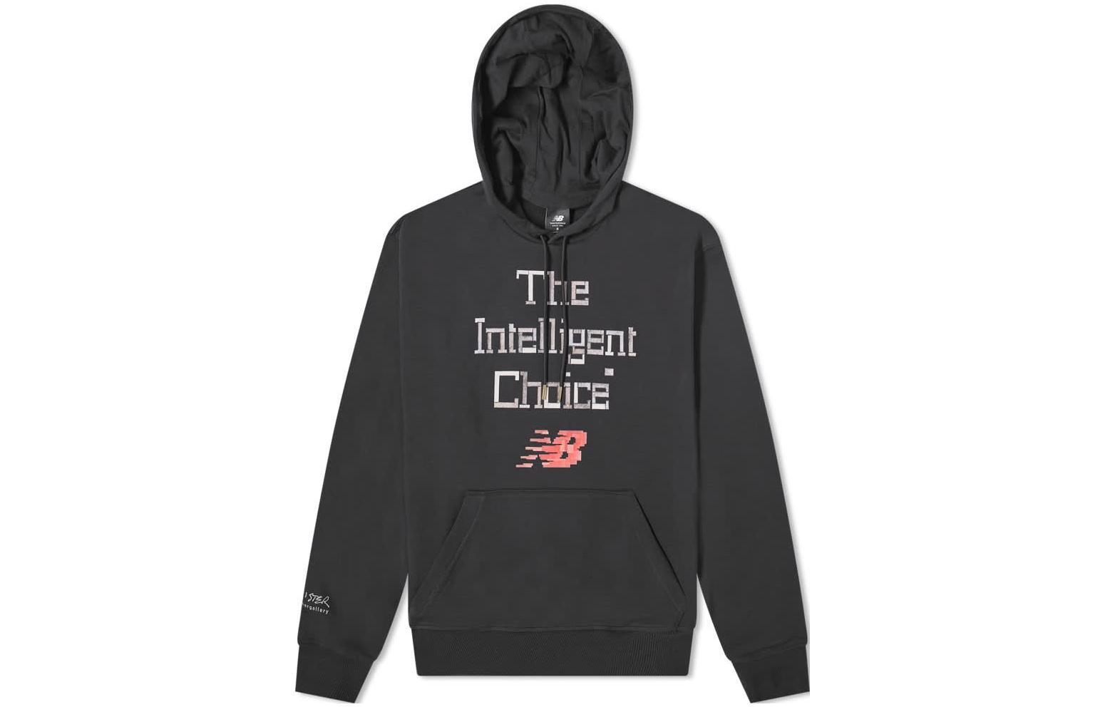 New Balance Letter Print Pullover Hoodie Black American Style MT13557-BK