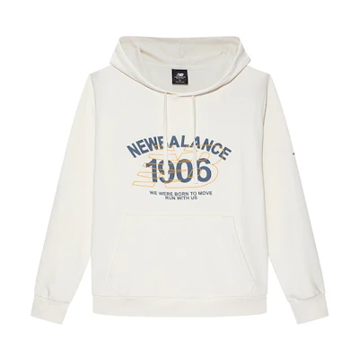 New Balance Letter Print Pullover Hoodie Cream White AMT13386-IV