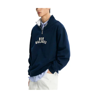 New Balance Letter Print Pullover Loose Sweatshirt Unisex Blue NBNCE11213-50
