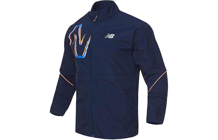 New Balance Letter Print Sports Stand Collar Jacket - Deep Blue AMJ21265-ECL