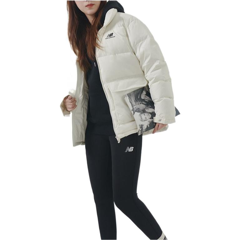 Lookbook New Balance Letter Print White Puffer Jacket Unisex Couples Style 5PC44683-IV