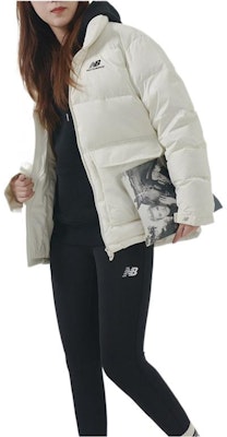 New Balance Letter Print White Puffer Jacket Unisex Couples Style 5PC44683-IV Lookbook New Balance Letter Print White Puffer Jacket Unisex Couples Style 5PC44683-IV