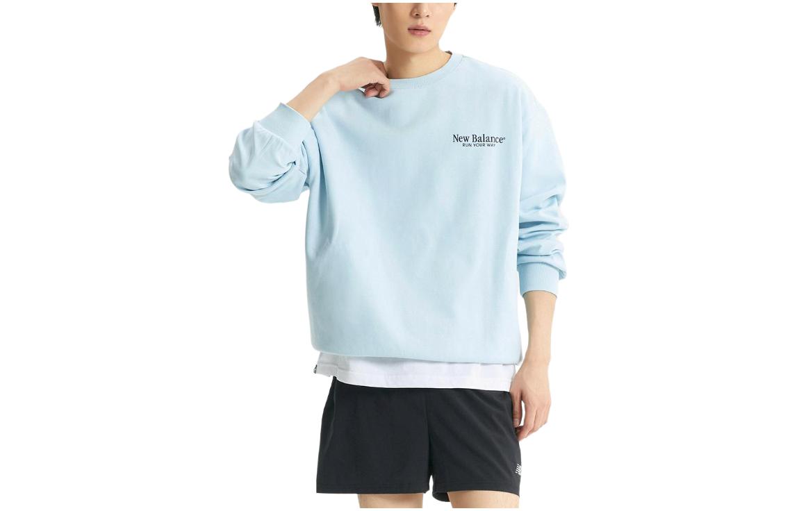 New Balance Light Blue Letter Print Crewneck Sweatshirt Relaxed Fit NBNCE12333-51