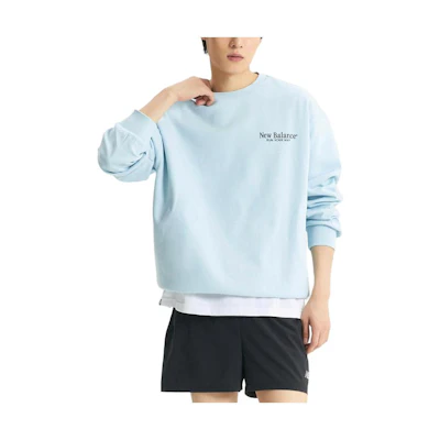New Balance Light Blue Letter Print Crewneck Sweatshirt Relaxed Fit NBNCE12333-51