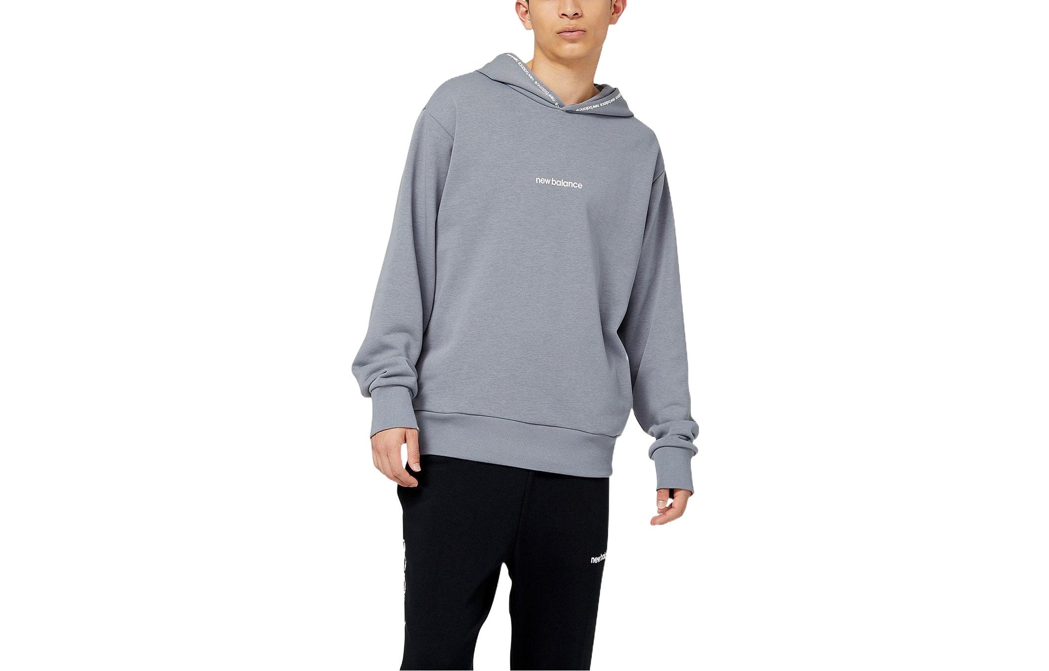 New Balance Light Gray Hoodie with Solid Logo Print MT23516-GNM