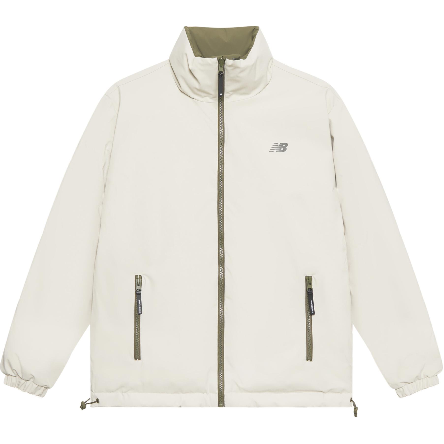 Shop New Balance Lightweight Puffer Jacket Unisex Dark Green/White Adjustable Hem. AMJ44301-DRC