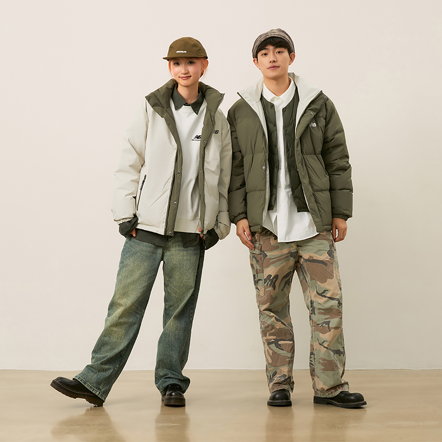 Purchase New Balance Lightweight Puffer Jacket Unisex Dark Green/White Adjustable Hem. AMJ44301-DRC