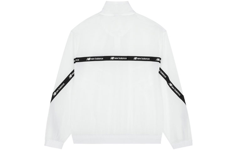 Lookbook Jaket Zip New Balance Ringan Retro Logo Olahraga Garis Unisex Putih AMJ22350-WT