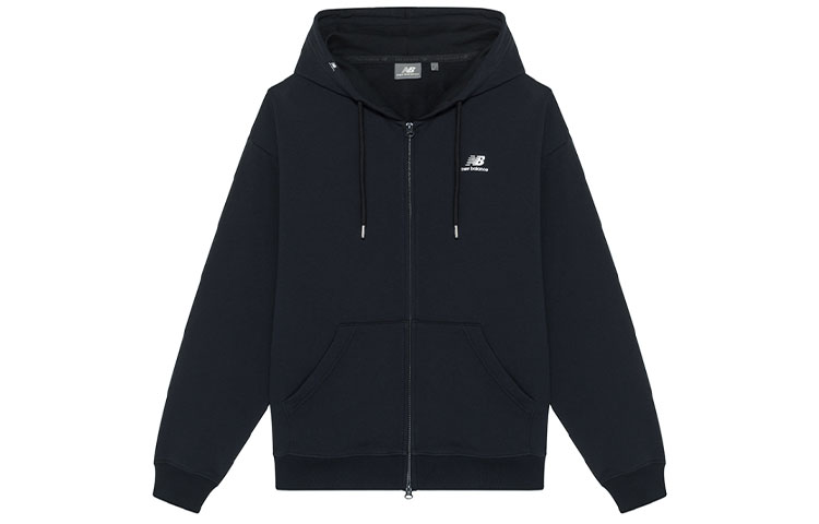 New Balance Logo Embroidered Hoodie Zip Jacket Unisex Black MDA3E013-BK